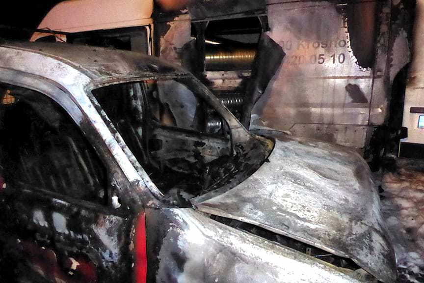 pożar samochodów w Krośnie