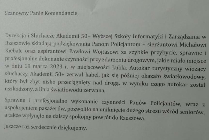 podziękowanie dla policjantów