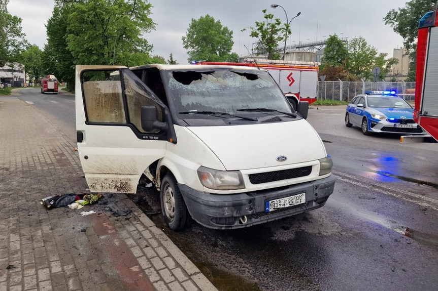 Pożar busa w Łańcucie