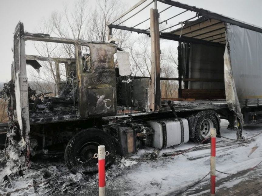 Pożar samochodu ciężarowego w Jaśle