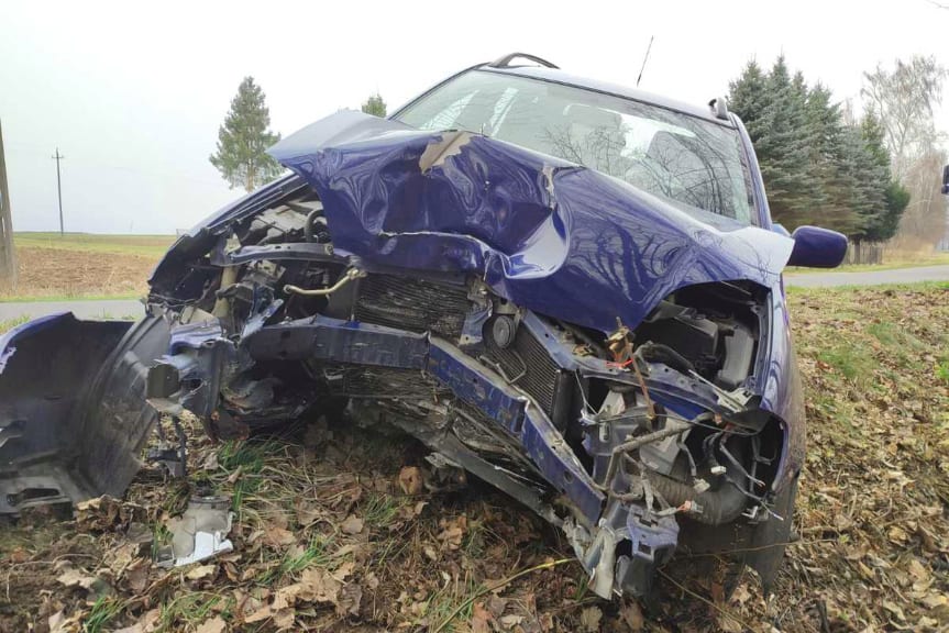 61-latka uderzyła samochodem w drzewo. Dwie osoby trafiły do szpitala