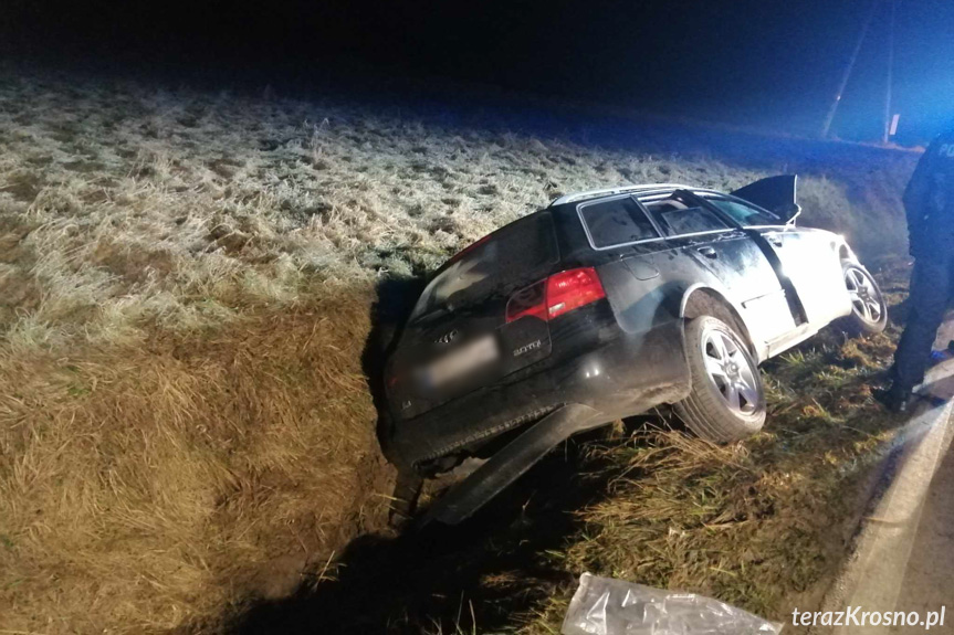 Jabłonica Polska. Audi w rowie, kierowca w szpitalu