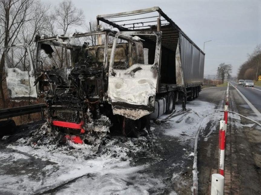 Pożar samochodu ciężarowego w Jaśle