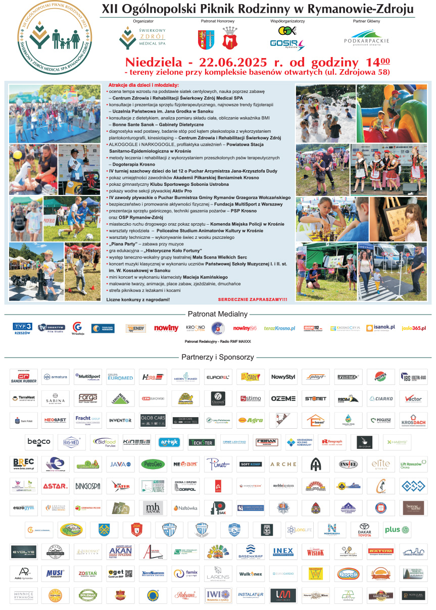 XII Ogólnopolski Piknik Rodzinny w Rymanowie-Zdroju - zaproszenie