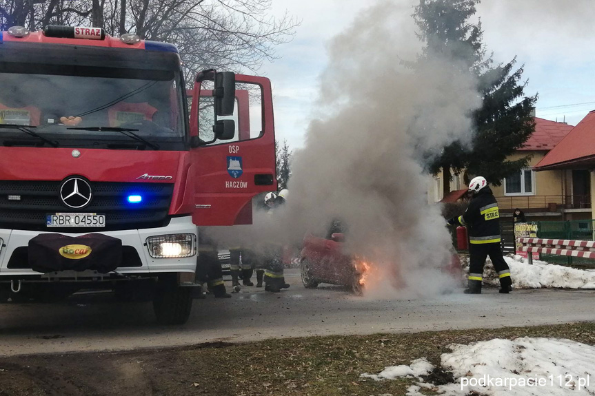 Pożar samochodu w Haczowie