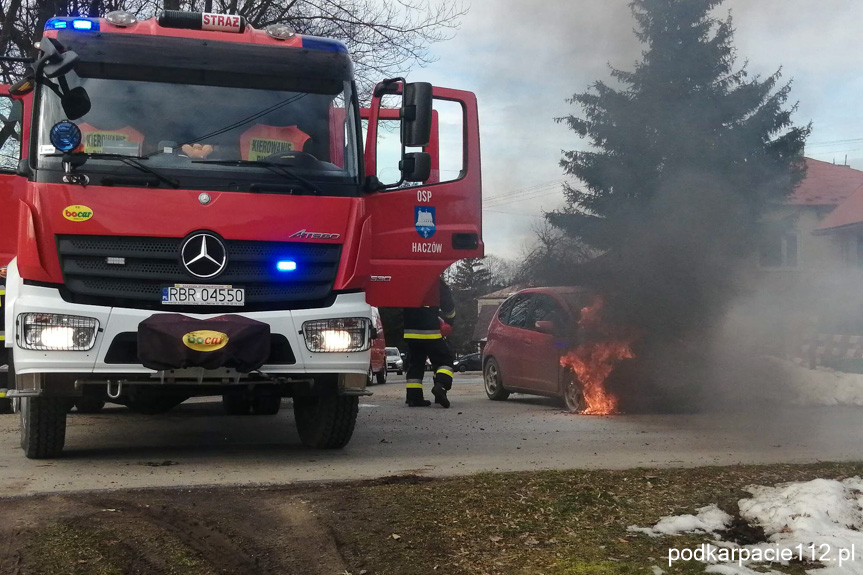 Pożar samochodu w Haczowie