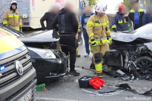 Czołowe zderzenie dwóch samochodów w Wojaszówce