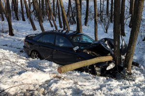 Przybówka. Zjechał z drogi, uderzył w drzewo