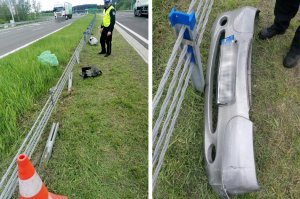 Wjechał w bariery i odjechał. Po drodze zgubił zderzak z rejestracją
