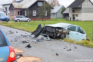 Zderzenie dwóch samochodów w Korczynie