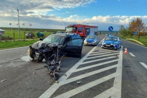 Zderzenie mitsubishi ze scanią