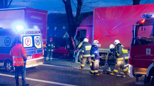 Zderzenie trzech samochodów ciężarowych w Zboiskach